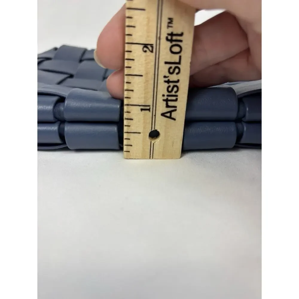 Remi / Reid Anthropologie Lindy Woven Clutch Shoulder Bag Blue Vegan Leather Gol - Picture 8 of 8